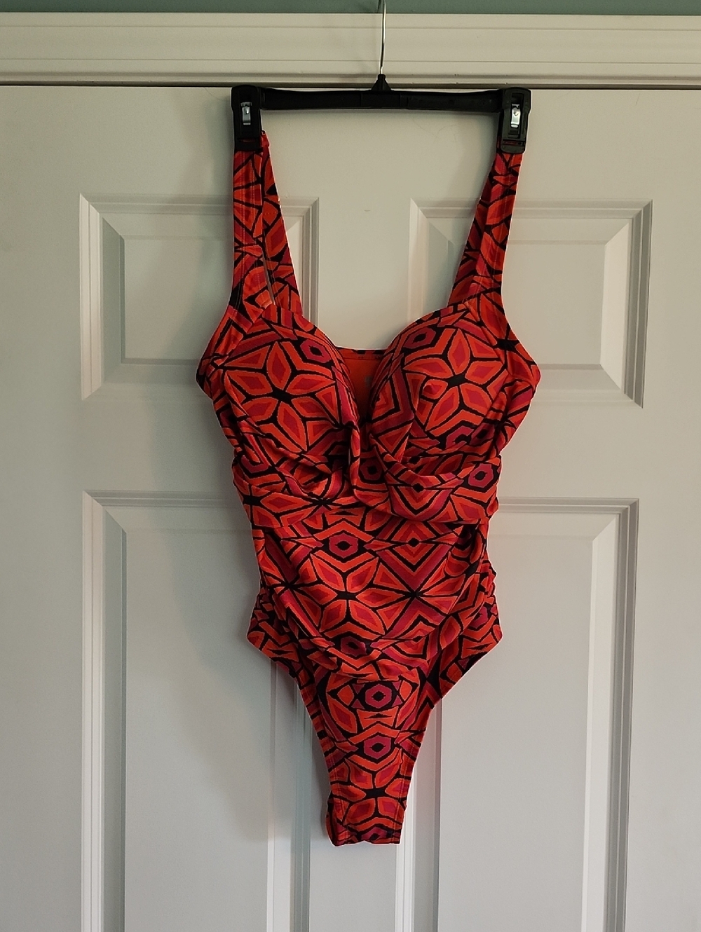 Retro Geometric Red/Hot Pink And Black One-Piece Swimsuit